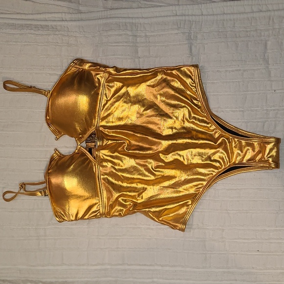 KAREN MILLEN☆Metallic Cut Out Gold Trim Swinsuit - Picture 3 of 5
